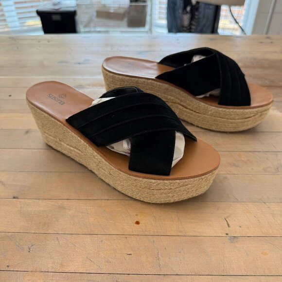 Susina Black Suede Leather Summer Comfort Wedges Platform Espadrille Sandals, 9 - Picture 11 of 11